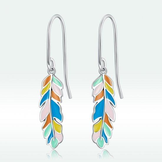 Pendientes colgantes con plumas de colores al estilo Pandora - SCE1398 - Haga click en la imagen para cerrar