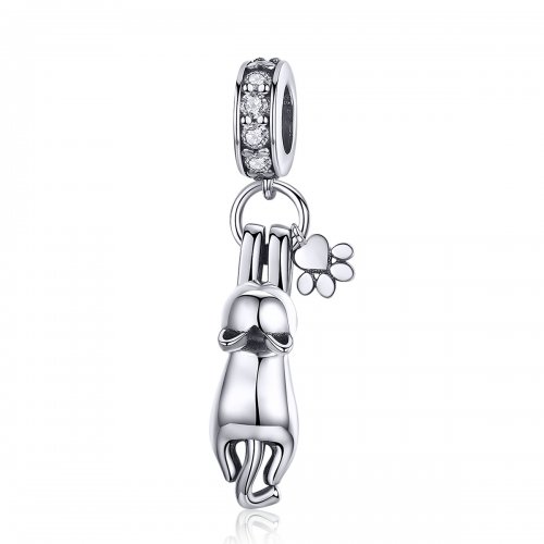 Pendiente colgante de gato adhesivo plateado estilo Pandora - SCC930