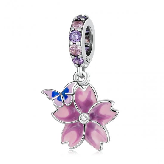 Encanto estilo Pandora de mariposas y flores colgante - SCC2185 - Haga click en la imagen para cerrar