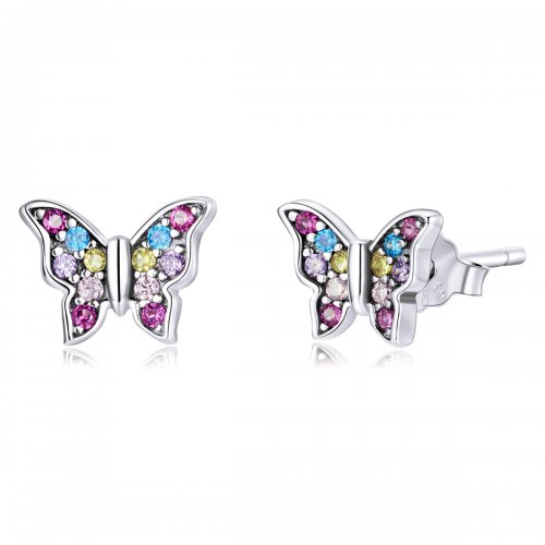 Aretes de mariposa de colores estilo Pandora - BSE514