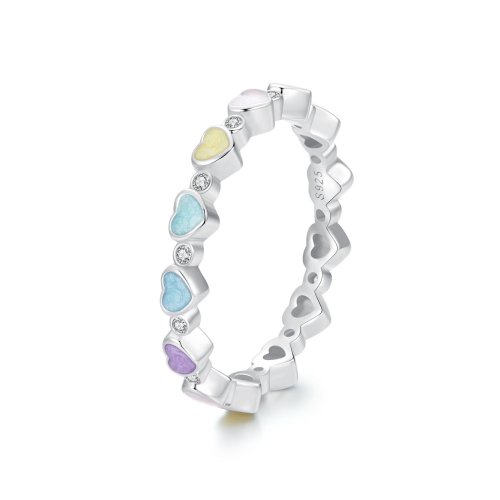 Anillo de dopamina colorido en forma de corazón estilo PANDORA - SCR995