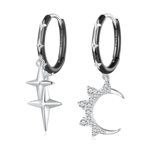Pendientes de aro con estilo Pandora de estrellas y luna brillante - BSE805