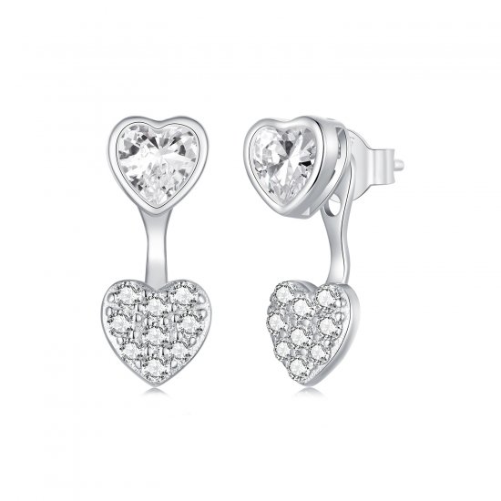 Pendientes con forma de corazón en la parte delantera y trasera estilo PANDORA - BSE1043 - Haga click en la imagen para cerrar