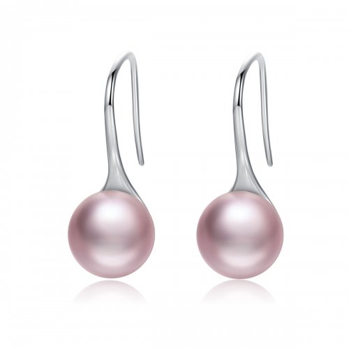 Pendientes colgantes de estilo Pandora de plata con perla rosa - SCE145