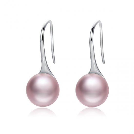 Pendientes colgantes de estilo Pandora de plata con perla rosa - SCE145 - Haga click en la imagen para cerrar