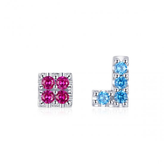 Pendientes de Tachuelas con Estilo Pandora en Forma de Tetris - BSE365 - Haga click en la imagen para cerrar