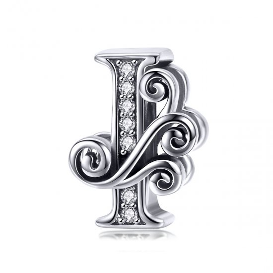 Charm de letra I con brillantes estilo Pandora con pavé de flores - BSC030-I - Haga click en la imagen para cerrar