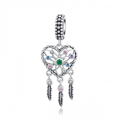 Pendiente colgante de corazón con árbol genealógico en estilo Pandora de plata - SCC1445