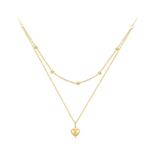 Collar de cuentas en forma de corazón dorado estilo Pandora - BSN168-B