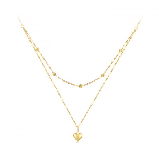 Collar de cuentas en forma de corazón dorado estilo Pandora - BSN168-B - Haga click en la imagen para cerrar
