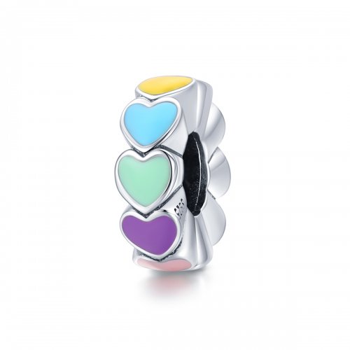 Pulsera estilo Pandora de plata con encanto espaciador de corazón colorido - SCC1838