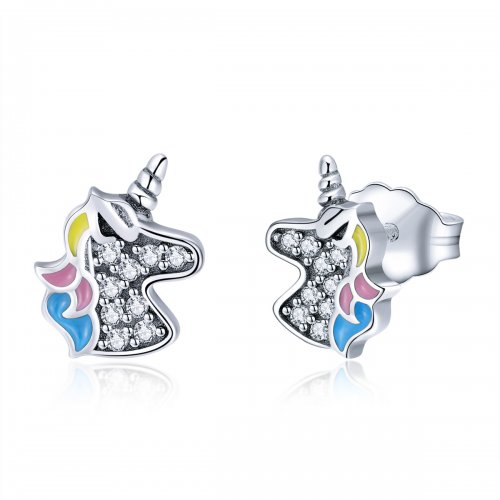 Pendientes de botón de unicornio plateado estilo Pandora - SCE426