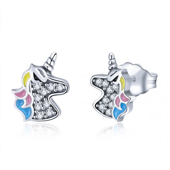 Pendientes de botón de unicornio plateado estilo Pandora - SCE426 - Haga click en la imagen para cerrar