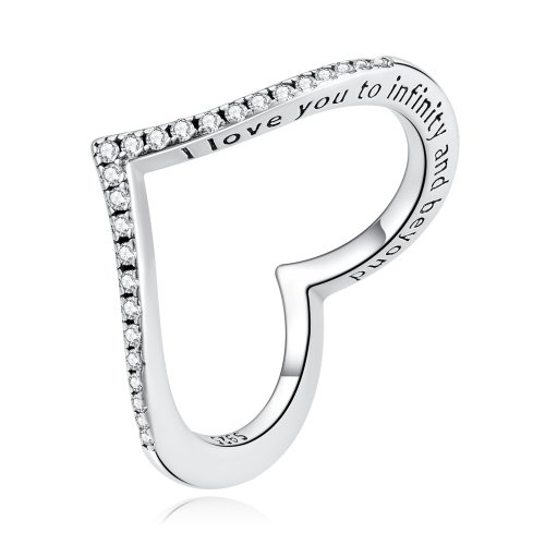 Anillo de Estilo Pandora con Corazón y Deseo de Trébol - SCR856