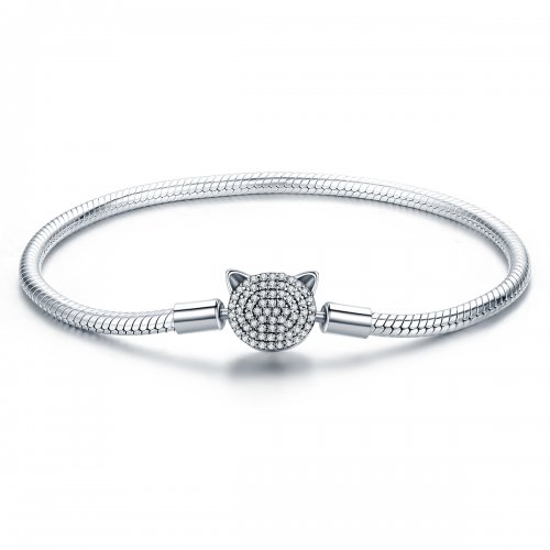 Pulsera de cadena de gato adorable estilo Pandora en plata - SCB053