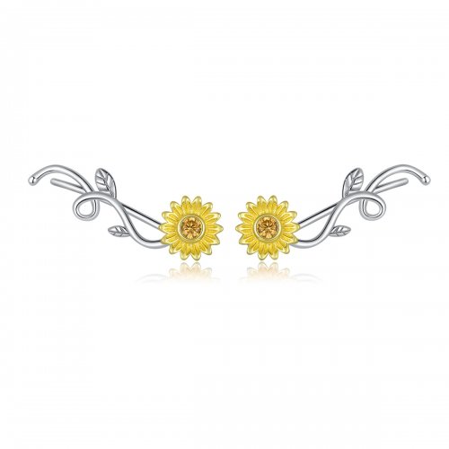 Aretes tipo margarita fresca bicolor en dos tonos estilo Pandora - BSE394