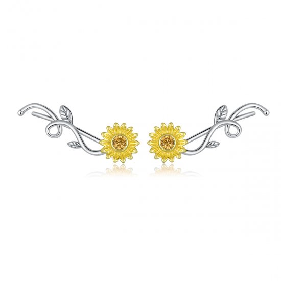 Aretes tipo margarita fresca bicolor en dos tonos estilo Pandora - BSE394 - Haga click en la imagen para cerrar