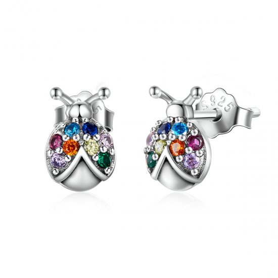 Pendientes de botón estilo Pandora con escarabajos coloridos - BSE560 - Haga click en la imagen para cerrar