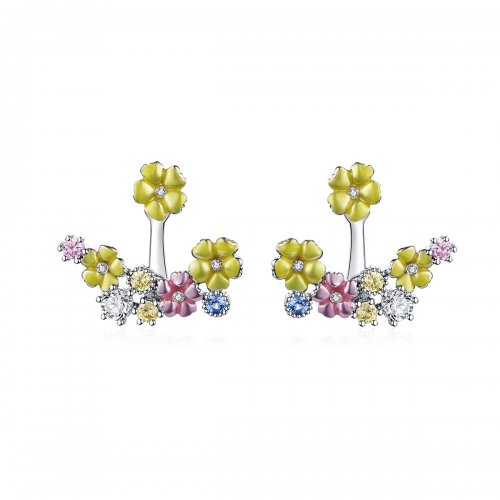 Pendientes de botón estilo Pandora con diseño de racimo de flores - BSE106