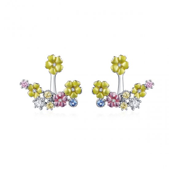 Pendientes de botón estilo Pandora con diseño de racimo de flores - BSE106 - Haga click en la imagen para cerrar