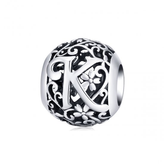 Charm de letra L con diseño de flor calada estilo Pandora - SCC1444-L - Haga click en la imagen para cerrar