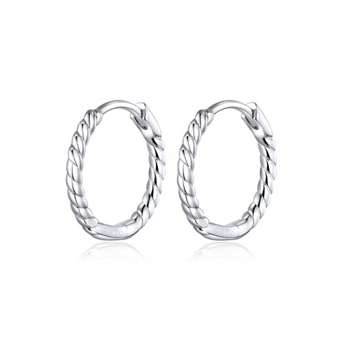 Aretes de argolla estilo Pandora con tejido de geometría plateada - SCE841
