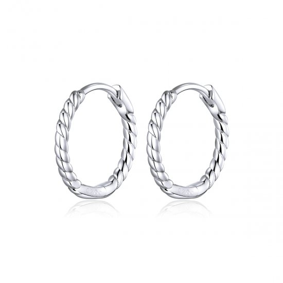 Aretes de argolla estilo Pandora con tejido de geometría plateada - SCE841 - Haga click en la imagen para cerrar
