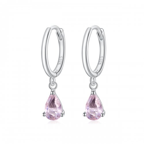 Pendientes colgantes de gota de plata y rosa al estilo Pandora - SCE1018-PK