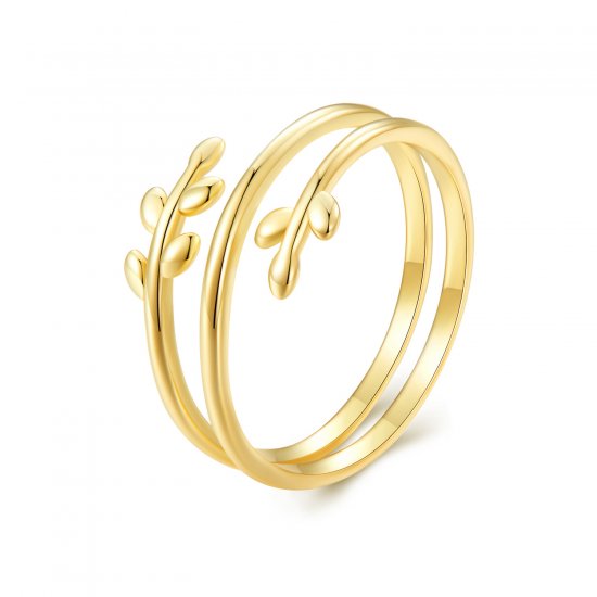 Anillo abierto estilo Pandora chapado en oro con círculos de hojas - SCR755-B - Haga click en la imagen para cerrar