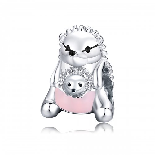 Encanto de plata estilo Pandora con erizo madre e hijo - BSC239