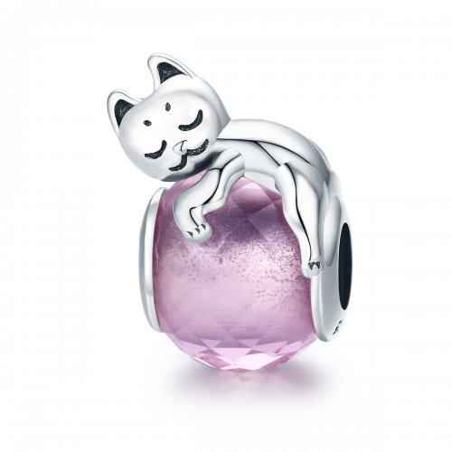 Charm de Gato Durmiente de Plata Estilo Pandora - SCC447
