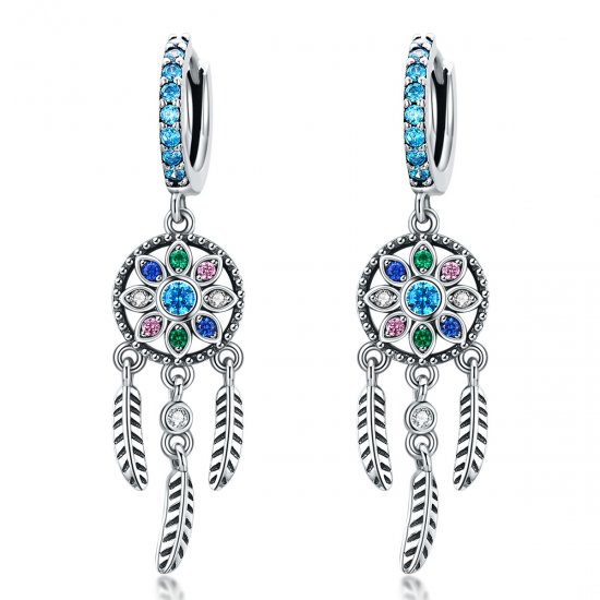 Pendientes colgantes de estilo Pandora con atrapasueños de plata - SCE713 - Haga click en la imagen para cerrar
