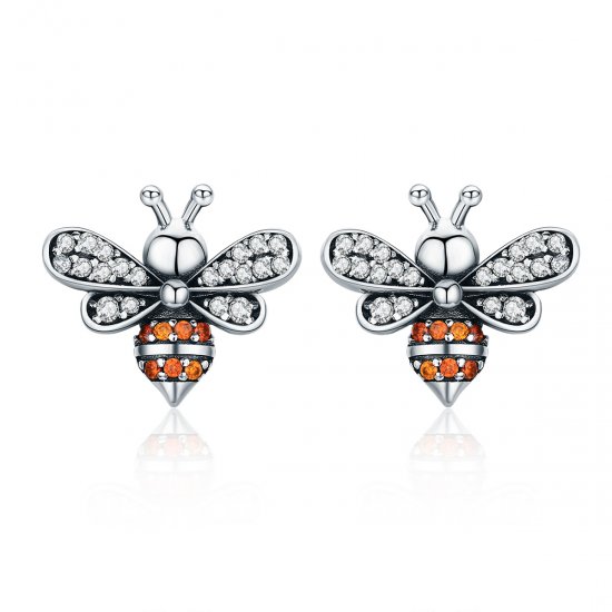 Pendientes de botón estilo Pandora de plata con diseño de abeja - SCE344 - Haga click en la imagen para cerrar