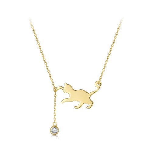 Collar Pandora Style Dorado con Colgante de Gatito Travieso - SCN232-B