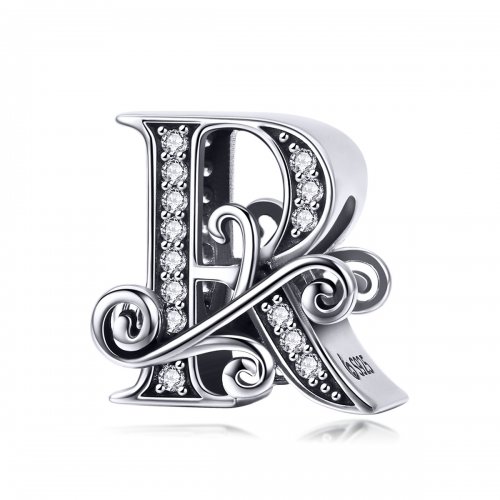 Charm de letra G con brillantes estilo Pandora con diseño de flor pavé brillante - BSC030-G