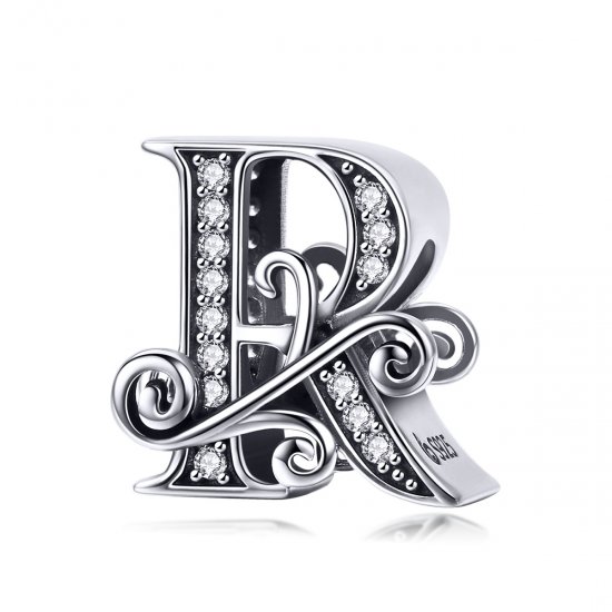 Charm de letra G con brillantes estilo Pandora con diseño de flor pavé brillante - BSC030-G - Haga click en la imagen para cerrar