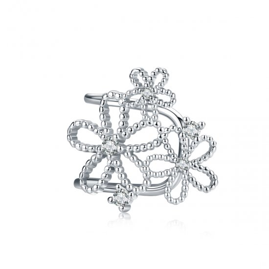 Pendientes de Botón Estilo Pandora con Flores Brillantes de Plata - SCE921 - Haga click en la imagen para cerrar