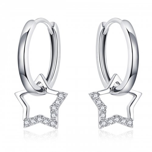 Pendientes colgantes de estilo Pandora en plata con diseño de estrellas - BSE276