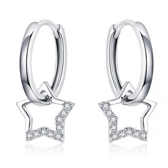 Pendientes colgantes de estilo Pandora en plata con diseño de estrellas - BSE276 - Haga click en la imagen para cerrar