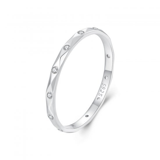 Anillo sencillo pequeño con diamantes brillantes estilo PANDORA - BSR578 - Haga click en la imagen para cerrar