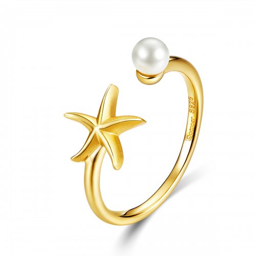 Anillo abierto estilo Pandora con estrella de mar para el verano - BSR064