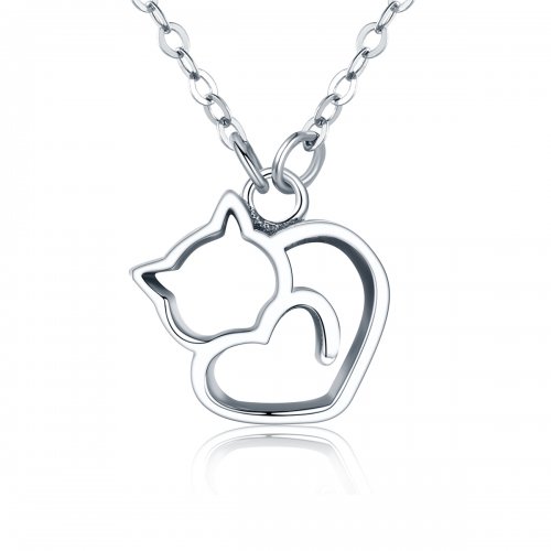 Collar con colgante de gato tonto de plata estilo Pandora - SCN188