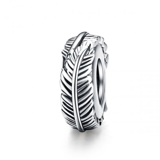 Pulsera estilo Pandora con separador de pluma de plata - SCC1236 - Haga click en la imagen para cerrar