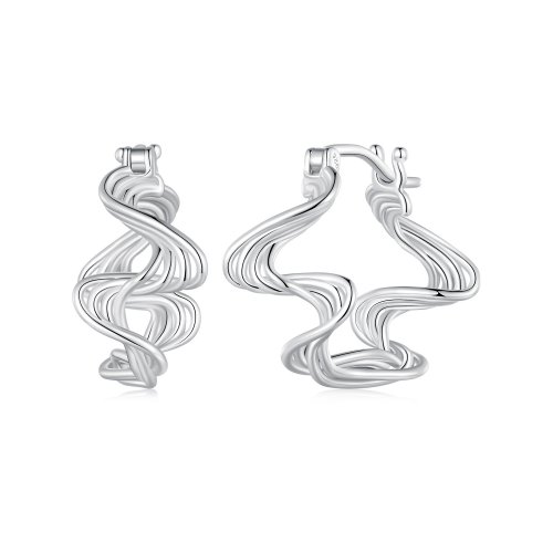 Aretes de aro estilo Pandora con forma de onda - BSE907