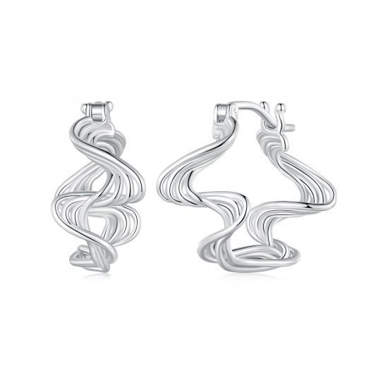 Aretes de aro estilo Pandora con forma de onda - BSE907 - Haga click en la imagen para cerrar