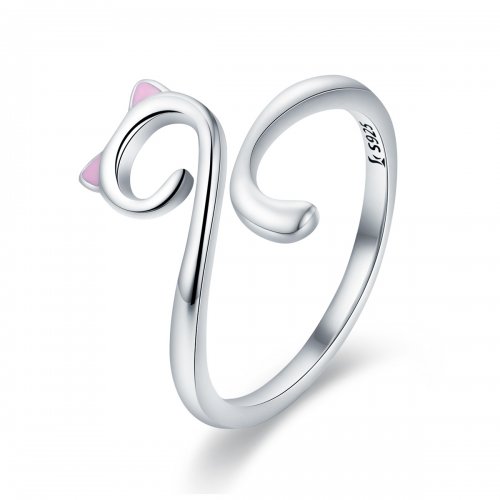 Anillo de plata estilo Pandora con gatos enamorados - SCR341
