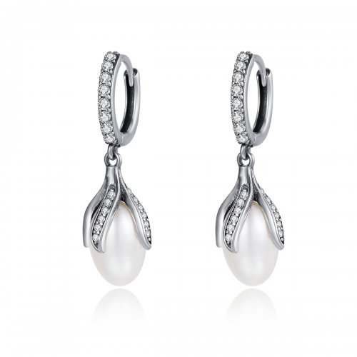 Pendientes de botón estilo Pandora de plata con brote de mimosa - SCE259