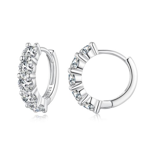 Aretes de media argolla estilo Pandora con diamantes de Moissanita - MSE033 Aretes de media argolla estilo Pandora con diamantes de Moissanita - MSE033