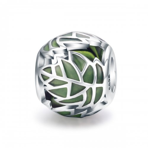 Charm en estilo Pandora de plata con hojas verdes enamoradas - SCC524