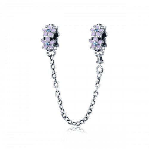 Cadena de seguridad estilo Pandora en plata con flores moradas - SCC602